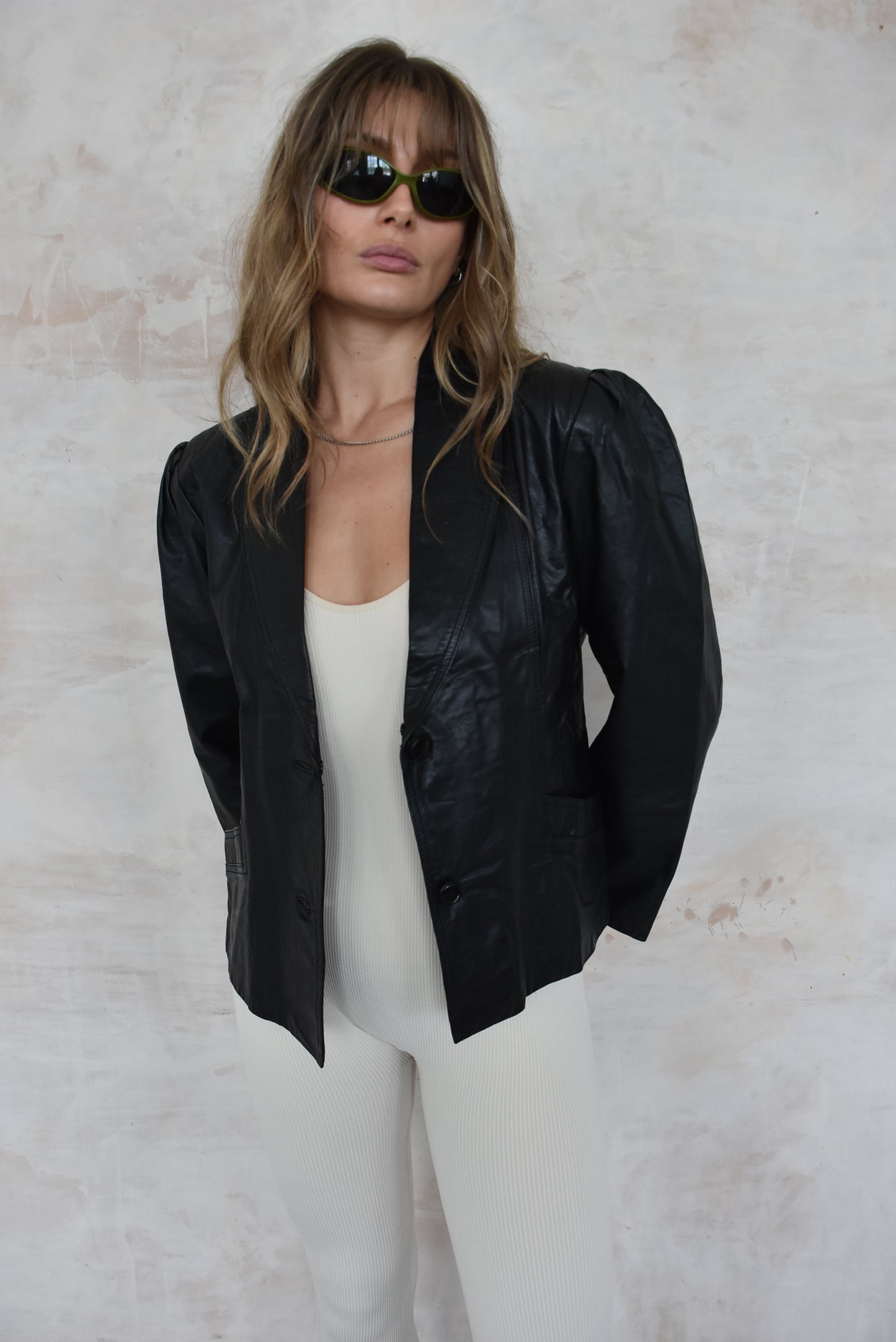 Vintage Black Leather Tailored Jacket