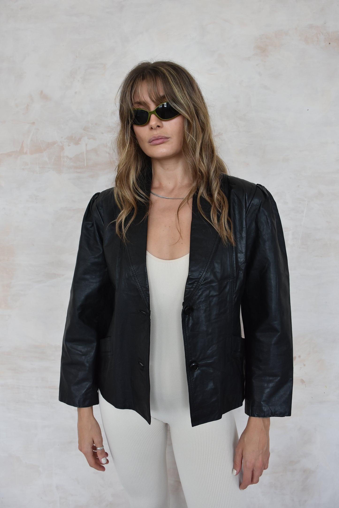 Vintage Black Leather Tailored Jacket