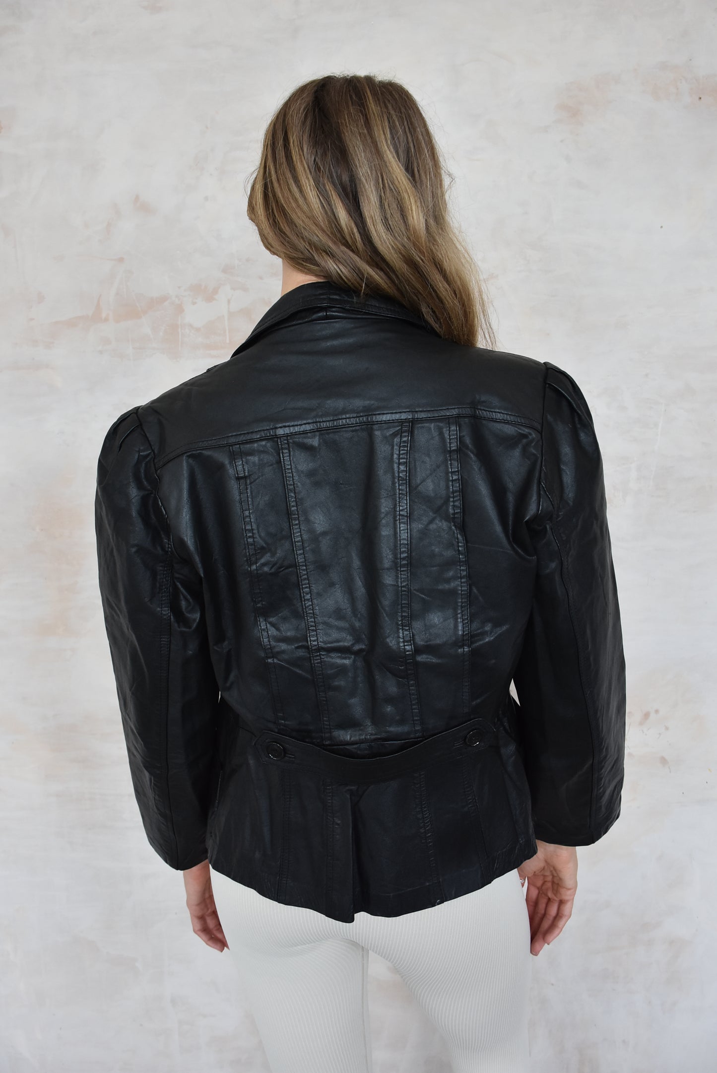 Vintage Black Leather Tailored Jacket