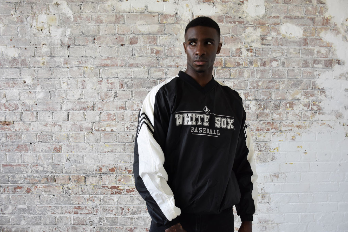 Vintage Adidas White Sox Baseball Jacket in black and white