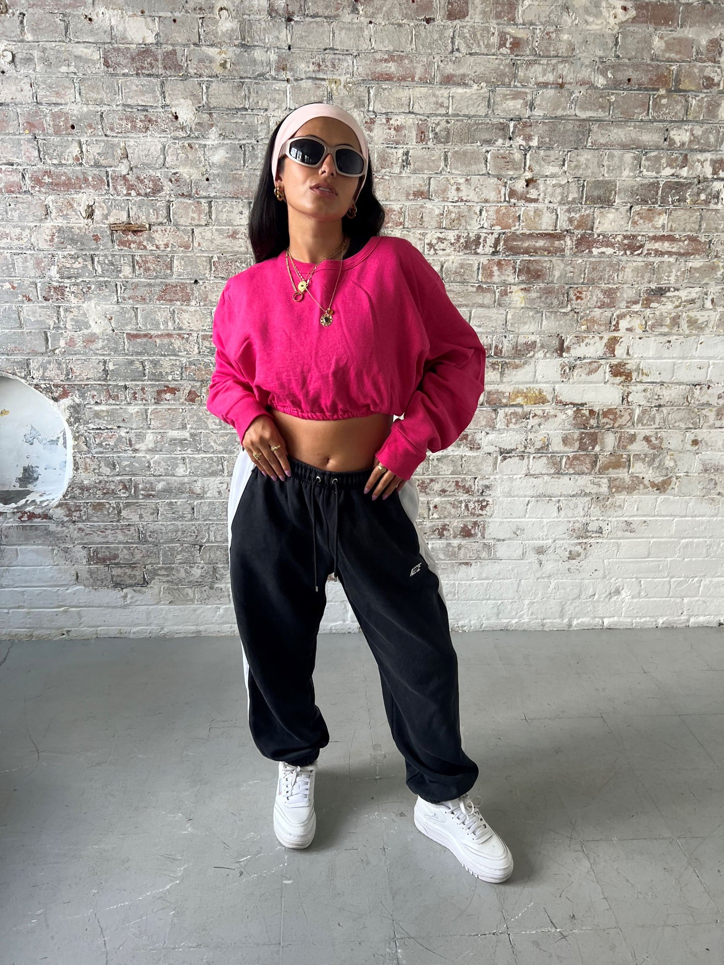 Vintage Reworked Cropped Sweatshirt in Hot Pink