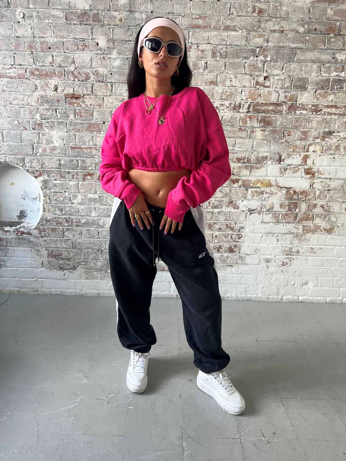 Vintage Reworked Cropped Sweatshirt in Hot Pink