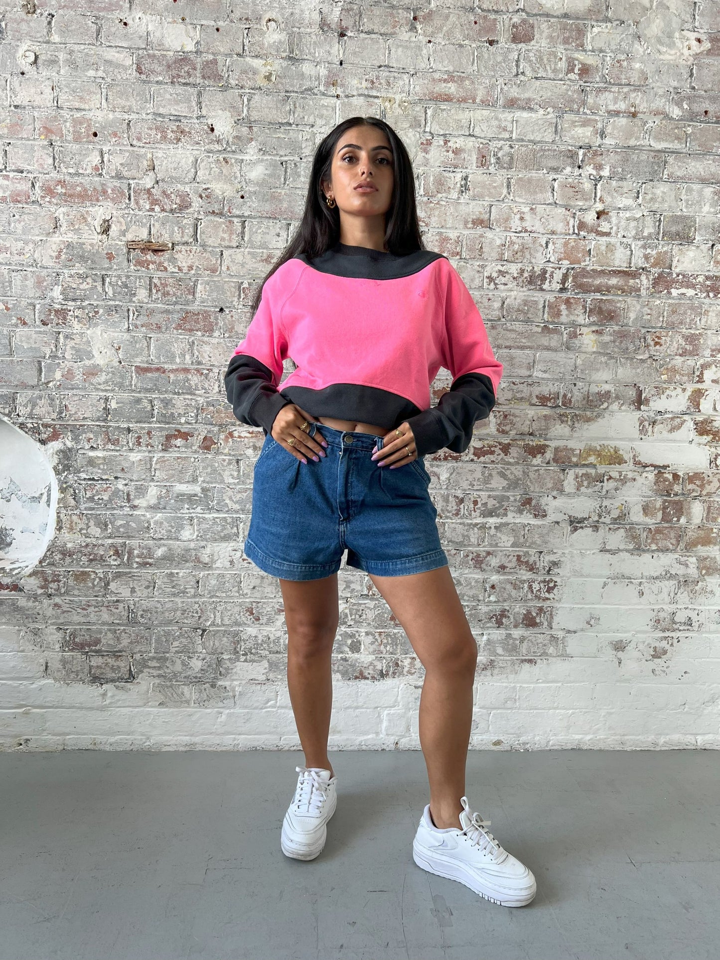 Vintage Reworked Champion Sweatshirt in Black & Pink