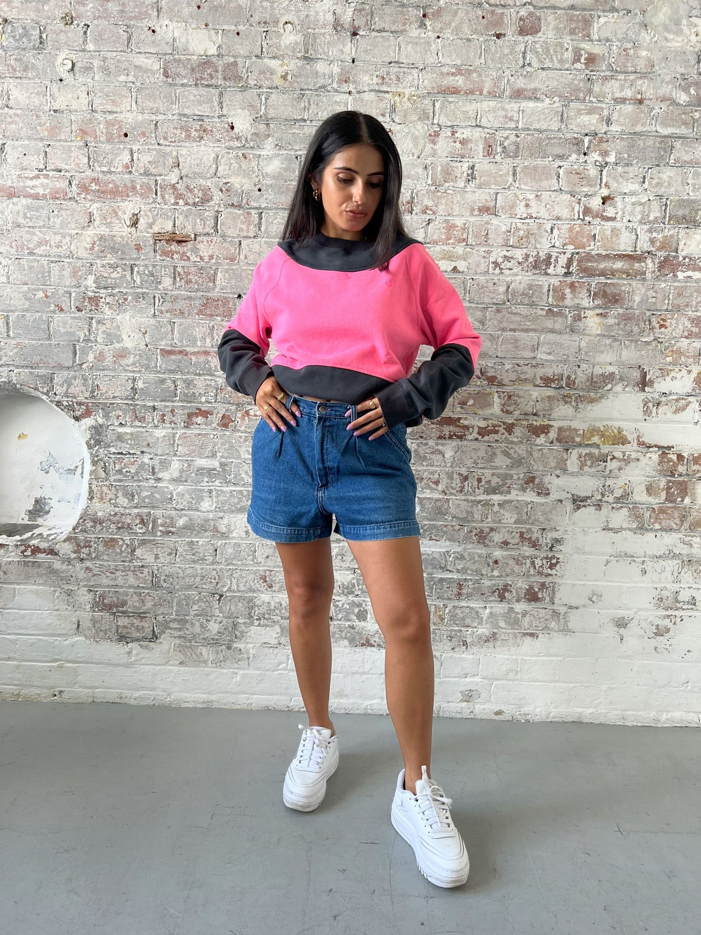 Vintage Reworked Champion Sweatshirt in Black & Pink