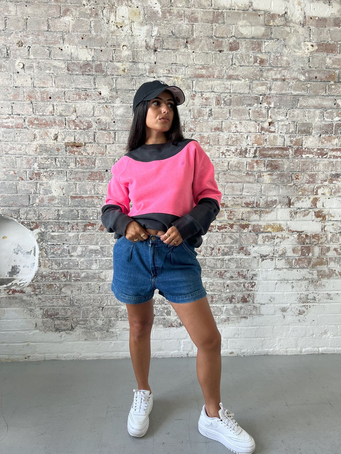Vintage Reworked Champion Sweatshirt in Black & Pink