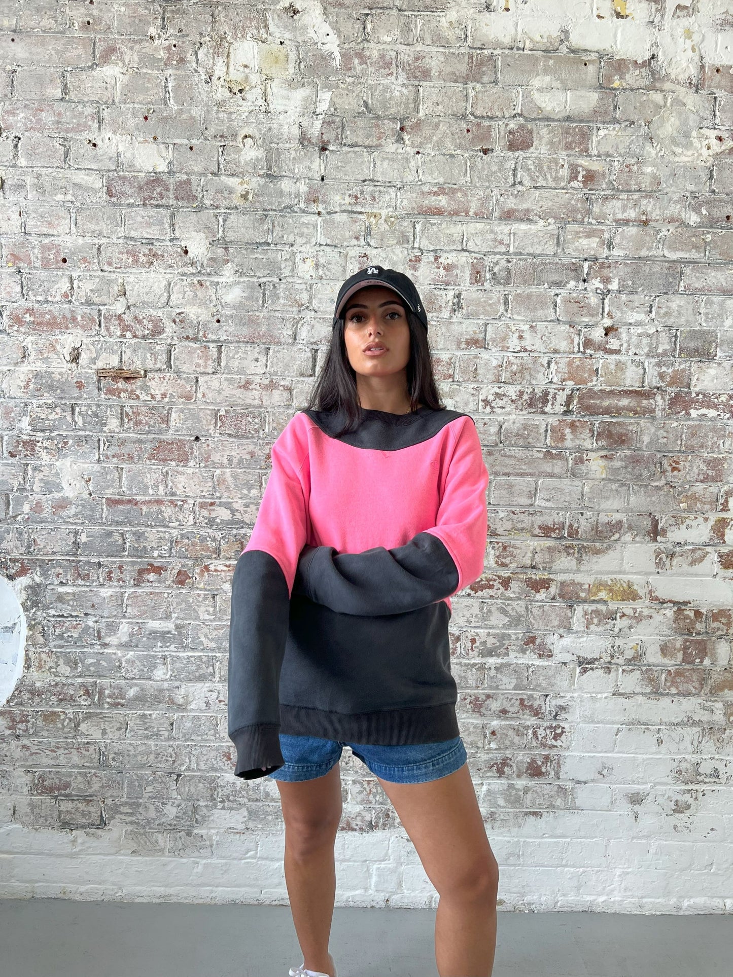 Vintage Reworked Champion Sweatshirt in Black & Pink