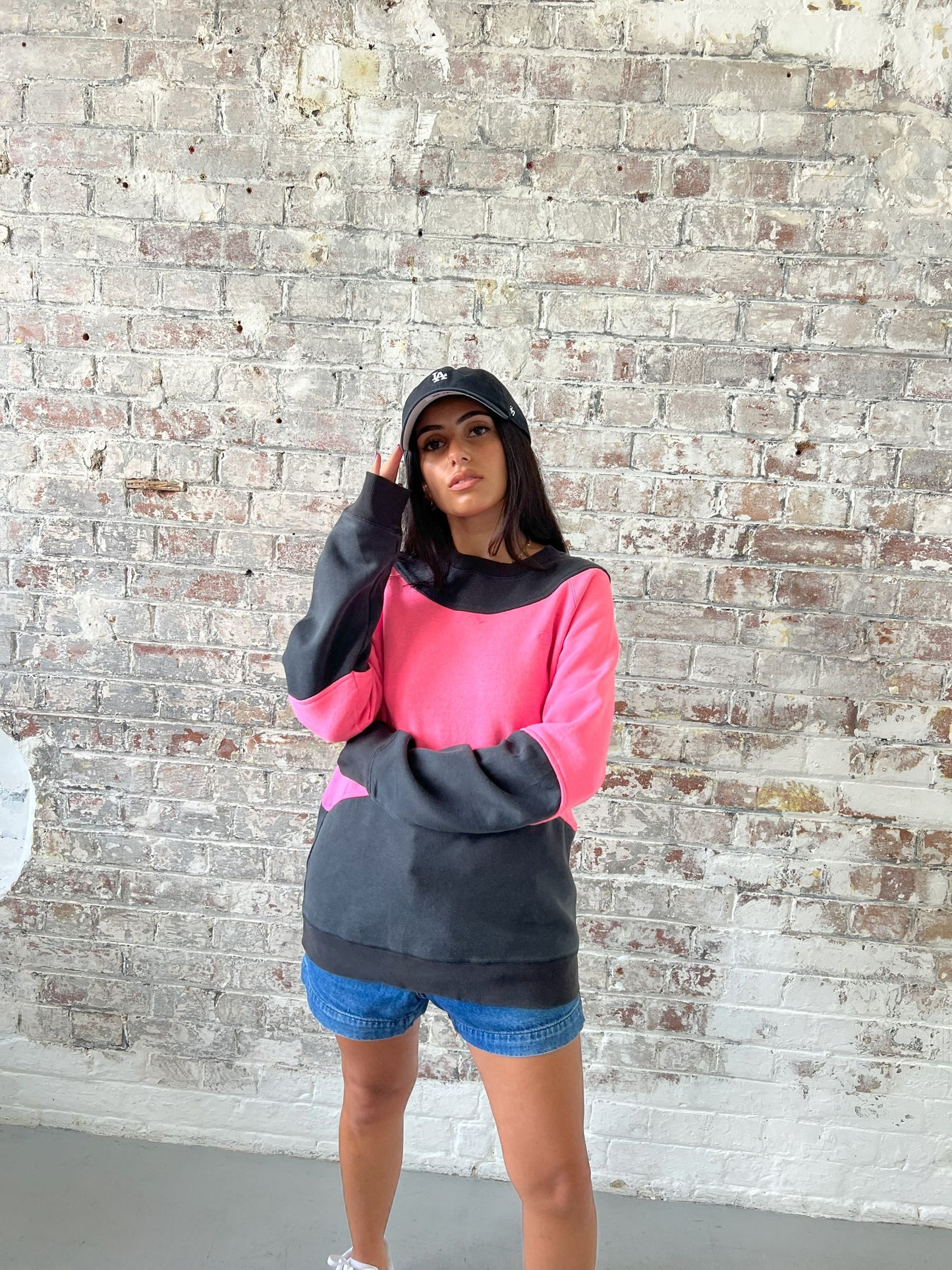 Vintage Reworked Champion Sweatshirt in Black & Pink